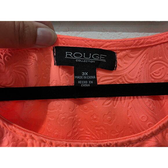 Rouge Collection Coral Sleeveless Fit & Flare Dress 3X Plus Size Embossed - Picture 5 of 6